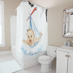 Stork et bébé Rideau de douche amusant - Texte per