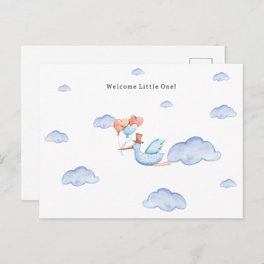 Stork Flying Through The Clouds Welcome New Baby Briefkaart (Voorkant / Achterkant)