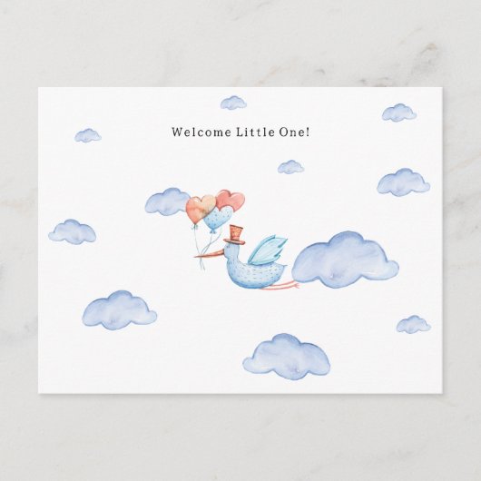 Stork Flying Through The Clouds Welcome New Baby Briefkaart (Voorkant)