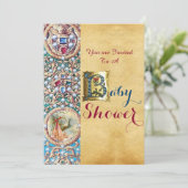 STORK GIRL BABY SHOWER FLORAL PARCHMENT MONOGRAM KAART (Staand voorkant)