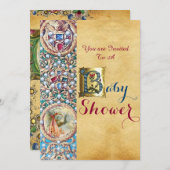 STORK GIRL BABY SHOWER FLORAL PARCHMENT MONOGRAM KAART (Voorkant / Achterkant)