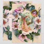 STORK GIRL BABY SHOWER, PINK WILD ROZEN MONOGRAM KAART (Voorkant / Achterkant)