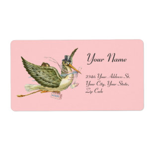 STORK GIRL BABY SHOWER, roze wit Etiket