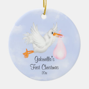 Stork Girls Baby's Eerste kerstversiering Keramisch Ornament
