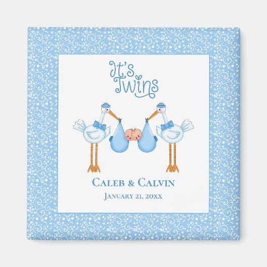 Stork Holding Twin Boys Magnet Magneet (Voorkant)