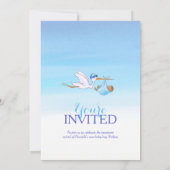 Stork met baby boy baby shower uitnodigingen (Achterkant)