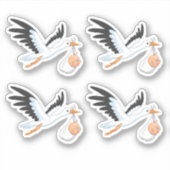 Stork met een Baby-set van 4 Sticker (Voorkant)