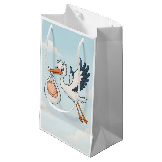 Stork Newborn Baby Gift Bag Klein Cadeauzakje (Voorkant Gekanteld)