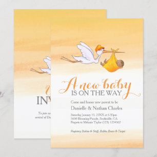 Stork nieuwe baby gouden sinaasappel koppels baby kaart