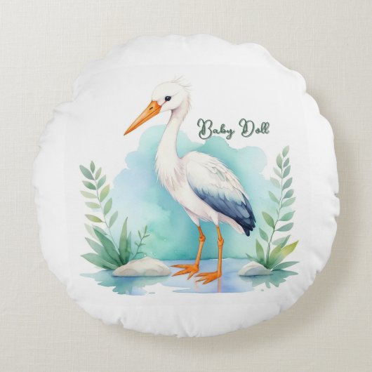  Stork Nursery set Baby pop Rond Kussen (Voorkant)