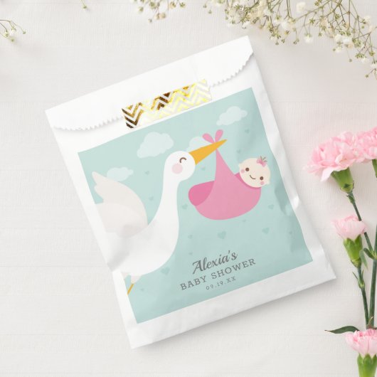 Stork Pink Bundle Girl Baby shower Bedankzakje (Gezegeld)