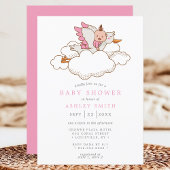 Stork Pink Clouds Bird Modern Baby shower Kaart