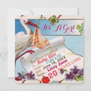STORK, SHAMROCKS GiRL BABY SHOWER BIRTH STATUS Kaart