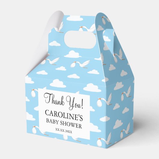 Stork Special Delivery Baby shower Blue Clouds Bedankdoosjes (Voorkant Zijde)