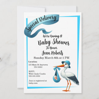 Stork Special Delivery Baby shower Invitation Kaart
