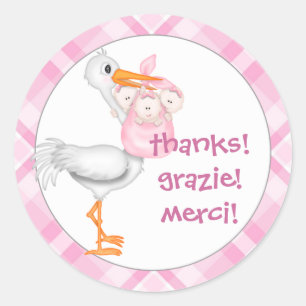Stork & Triplet Girls Bedankt Ronde Sticker