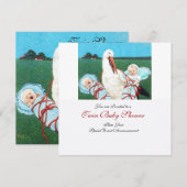STORK TWIN BABY BOY SHOWER, blauwgroen blauw Kaart (Voorkant / Achterkant)