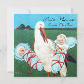 STORK TWIN BABY BOY SHOWER, blauwgroen blauw Kaart (Achterkant)