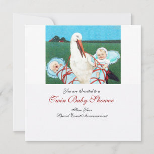 STORK TWIN BABY BOY SHOWER, blauwgroen blauw Kaart