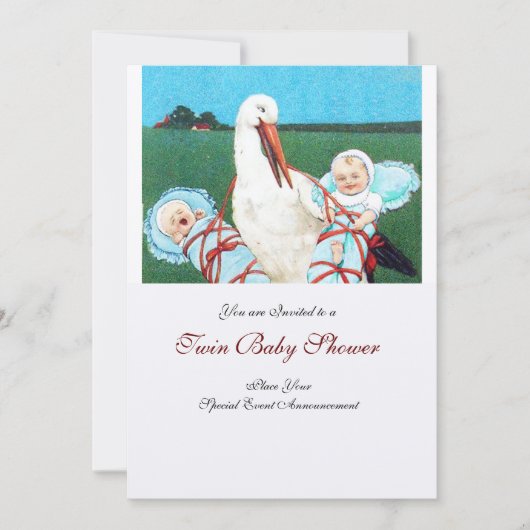 STORK TWIN BABY BOY SHOWER, champagne metallic Kaart (Voorkant)