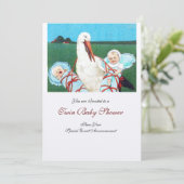 STORK TWIN BABY BOY SHOWER, champagne metallic Kaart (Staand voorkant)