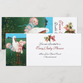 STORK TWIN BABY GIRL SHOWER Champagne Metallic Kaart (Voorkant / Achterkant)