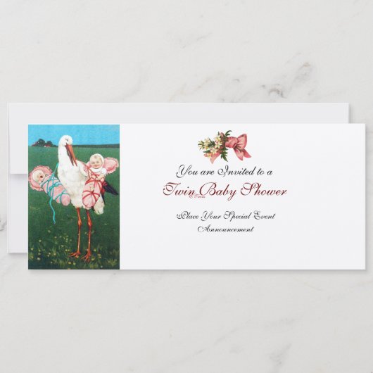 STORK TWIN BABY GIRL SHOWER Champagne Metallic Kaart (Voorkant)