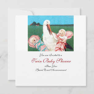 STORK TWIN BABY GIRL SHOWER KAART