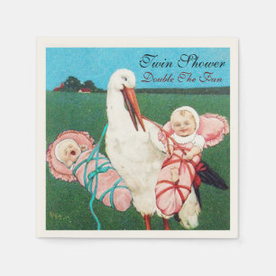 STORK TWIN BABY GIRL SHOWER SERVETTEN