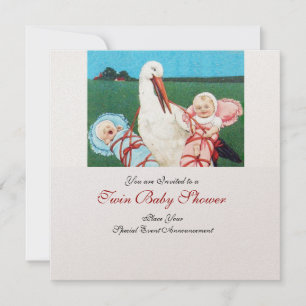 STORK TWIN BABY SHOWER, champagne metallic Kaart