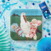 STORK TWIN BABY SHOWER MONOGRAM PAPIEREN BORDJE (Feest)