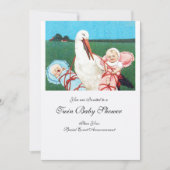 STORK TWIN BABY SHOWER rose blanc Invitation (Devant)