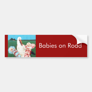STORK TWIN BABY SHOWER, roze, Blauwgroen blauw, ro Bumpersticker