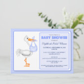 Stork's Aankomst Baby shower (blauw) Kaart (Staand voorkant)