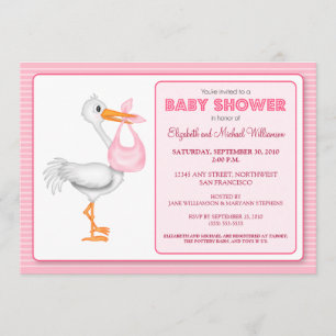 Stork's Aanval Baby shower Invitation (roze) Kaart