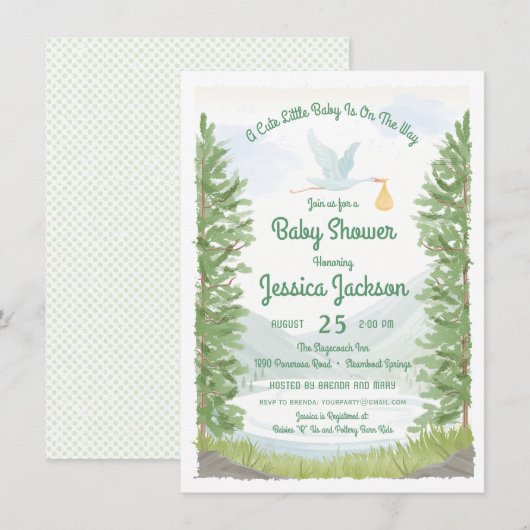 Stork's Journey Baby shower Invitation Kaart (Voorkant / Achterkant)