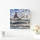 Storm bij St Joseph Lighthouse Wall Clock Vierkante Klok (Huis)