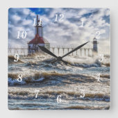 Storm bij St Joseph Lighthouse Wall Clock Vierkante Klok (Voorkant)