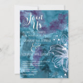 STORM BLUE WATERVERF HIBISCUS WEDING KAART (Voorkant)