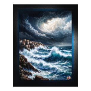 Storm door een mediterrane kust AI Art van Xendor7 Foto Afdruk