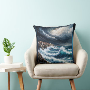 Storm door een mediterrane kust AI Art van Xendor7 Kussen