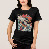 Storm Dragon with Sakura and Waves Tri-Blend Shirt (Voorkant)