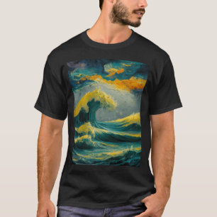 Storm in de oceaan, olieverf. t-shirt