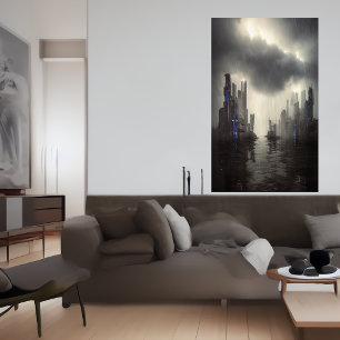 storm in de stad   AI Art Poster