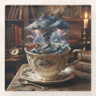 Storm in een glas water glazen onderzetter