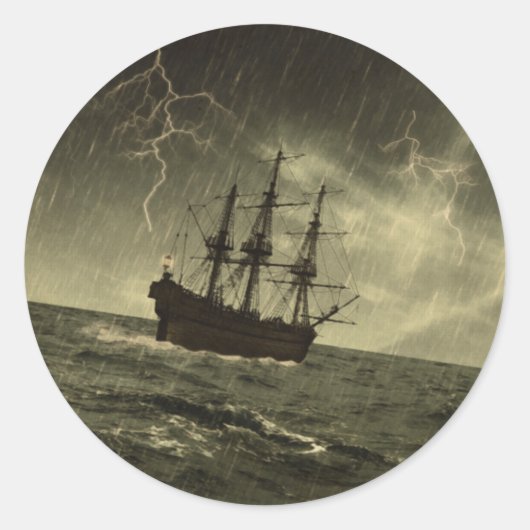 Storm op Zee Ronde Sticker (Voorkant)