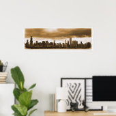 Storm wolken verzamelen - Chicago Skyline (Sepia) Poster (Thuiskantoor)
