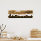 Storm wolken verzamelen - Chicago Skyline (Sepia) Poster (Keuken)