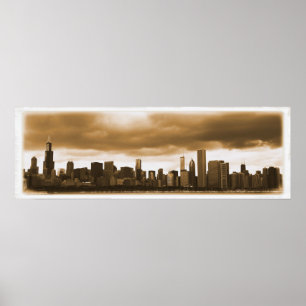 Storm wolken verzamelen - Chicago Skyline (Sepia) Poster