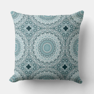 Stormachtig blauw en grijs mandala patroon kussen